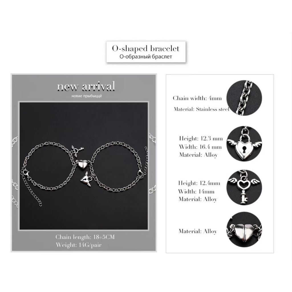 Vòng Tay Cặp Bằng Thép Không Gỉ Khóa Nam Châm Hình Trái Tim Đơn Giản Dành Cho Cặp Đôi Bạn Trai Bạn Gái
