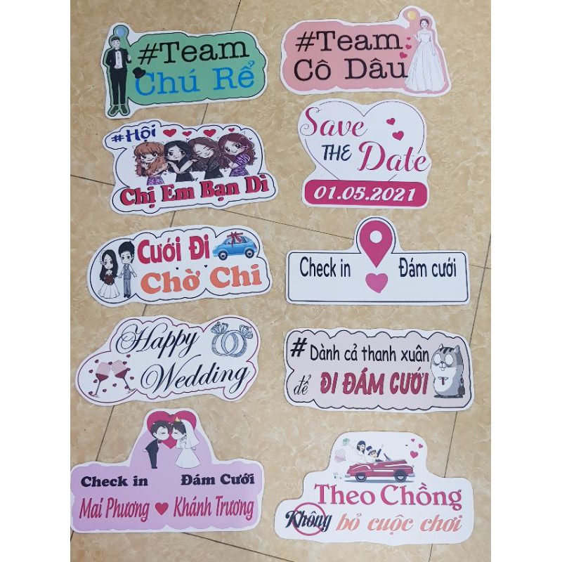 Combo 12 hashtag cầm tay chụp ảnh đám cưới (ib chọn mẫu theo yêu cầu)