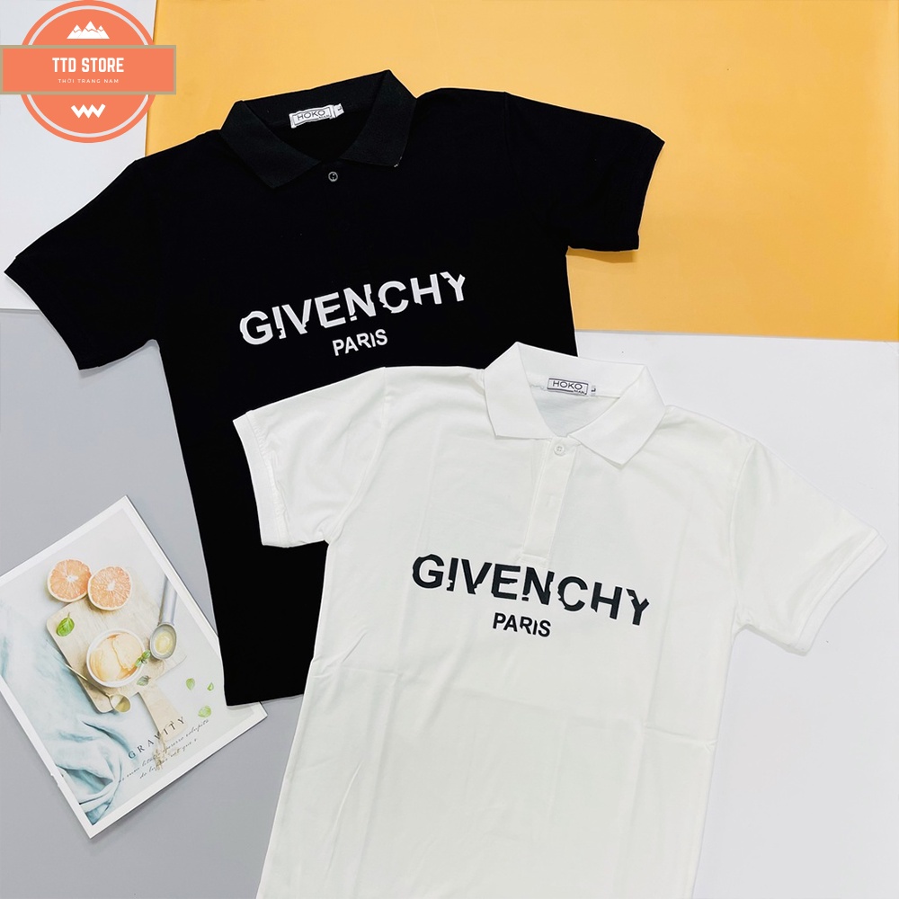 Áo thun nam nữ cổ trụ tay ngắn phối ngực chữ GV paris phong cách trẻ trung lịch lãm thời trang mùa hè hot trend 2022