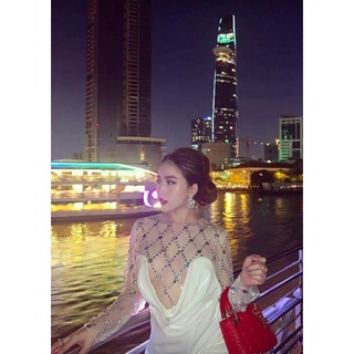 váy đầm nhung lưới đá dự tiệc