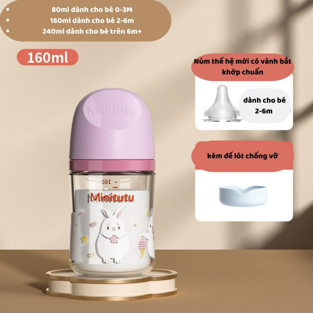 Bình Sữa MINITUTU Núm Mềm Như Ti Mẹ Mẫu Mới 2023