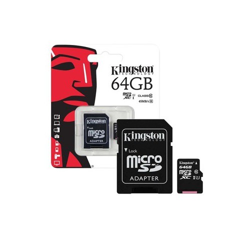 Thẻ nhớ microSDXC Kingston 64GB Class 10 U1 80MB/s kèm adapter (Đen) - Kèm Adapter