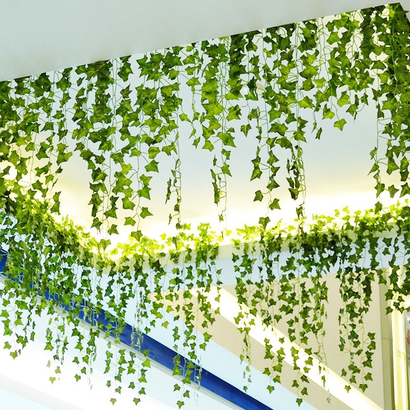 2.3m Artificial Plants Creeper Grape Green Leaf Ivy Vine Garland for Home Garden Party Wedding Wall Decor Rattan String