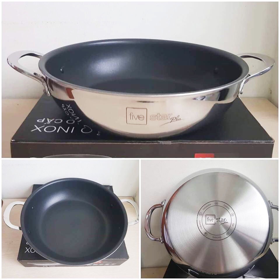 Chảo Chống Dính Inox 2 Quai Đáy Liền Fivestar Plus Đường Kính 26cm - Hàng Chính Hãng, Bảo Hành 5 Năm