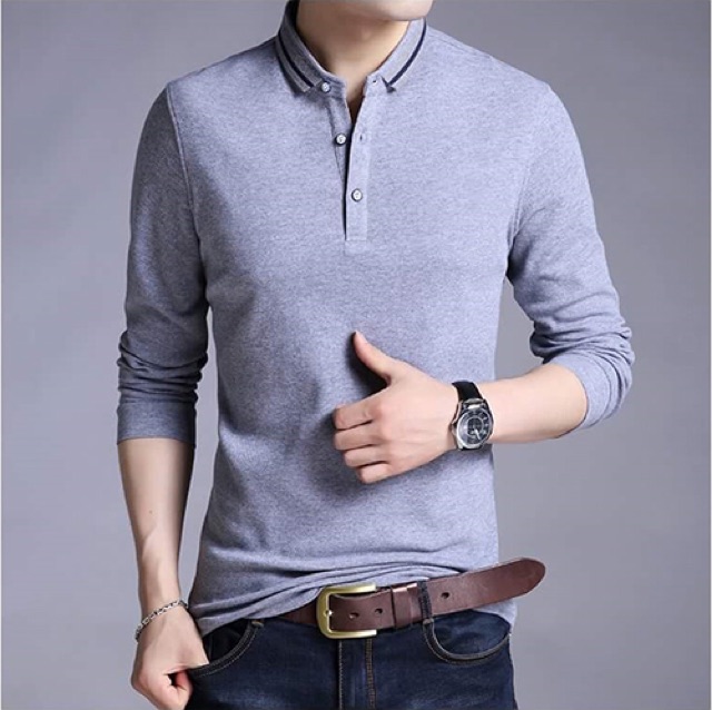 Áo thun nam tay dài cổ viền sọc cao cấp size M L XL | BigBuy360 - bigbuy360.vn