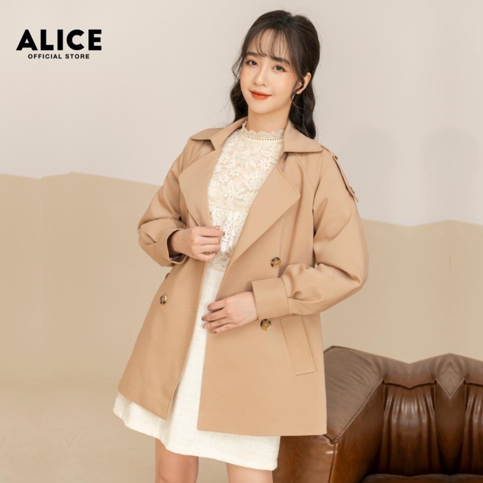 Áo Măng Tô Nữ Dáng Ngắn Kèm Đai ALICE Thiết Kế Tôn Dáng Chất Liệu Kaki Hàn Lót Lụa Cao Cấp V737 | BigBuy360 - bigbuy360.vn