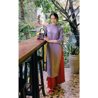 Set áo dài rosemary lụa tây tthi tím đậm