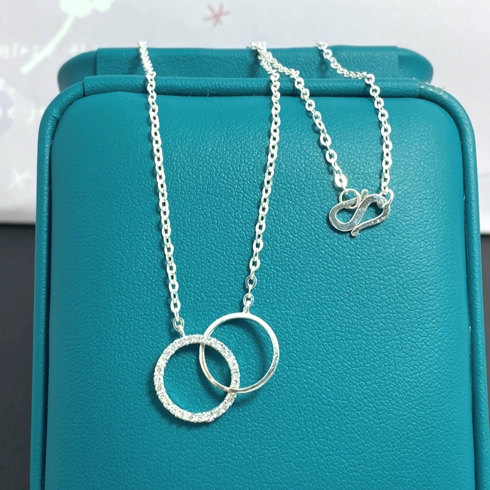 Dây chuyền bạc ta lồng 2 hình tròn lạm đá Evasilver, Vòng cổ  chuẩn bạc sang trọng thanh lịch