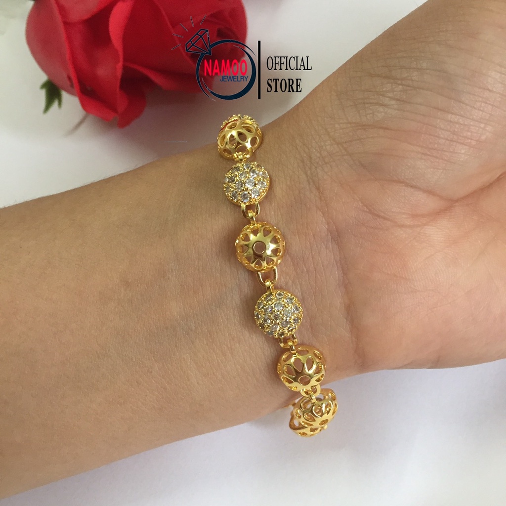 Vòng Tay Bạc Nữ, Lắc Tay Vàng Mạ 24k Bán Cầu Đính Đá Cao Cấp L133 NaMoo Jewelry