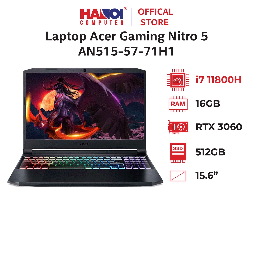 Laptop Acer Gaming Nitro 5 AN515-57-71H1 (NH.QEUSV.005) (i7 11800H/16GB RAM/512GB SSD/RTX3060 6G/15.6 inch FHD 144Hz)