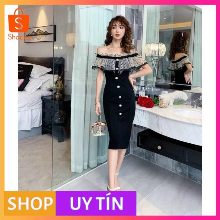 HÀNG NHẬP CAO CẤP -ĐẦM BODY TRỄ VAI THUN PHỐI LƯỚI BI SANG CHẢNH - 235345 [MẪU ĐẸP CHẤT LƯỢNG]