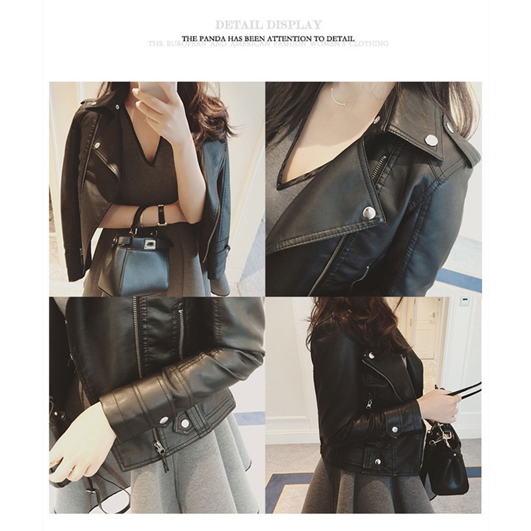 [free gift] Áo Khoác Da Pu Dáng Ngắn Phối Khóa Kéo Kiểu Hàn Quốc Thời Trang Thu Đông Cho Nữ