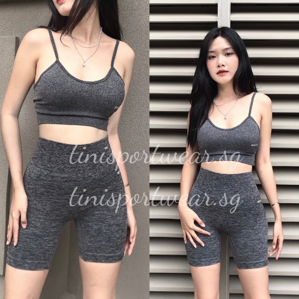 Bộ Tập Gym Yoga Botee Basic Áo Bra 2 Dây Quần Đùi Chất Thun Dệt Co Giãn Sẵn Mút Lót Quần Lưng Cao Nâng Mông