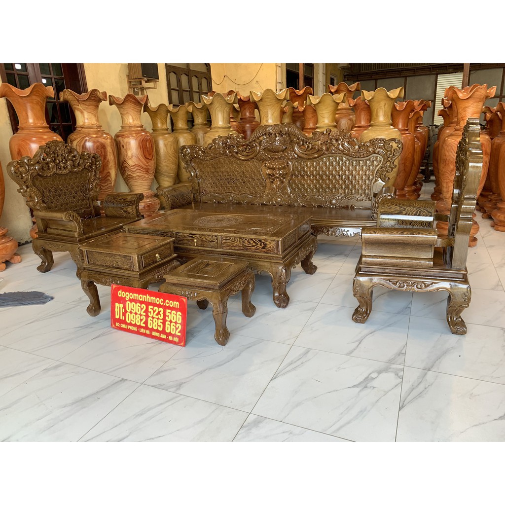 Bộ Bàn Ghế Gỗ Phòng Khách Hoàng Gia Gỗ Mun Đuôi Công