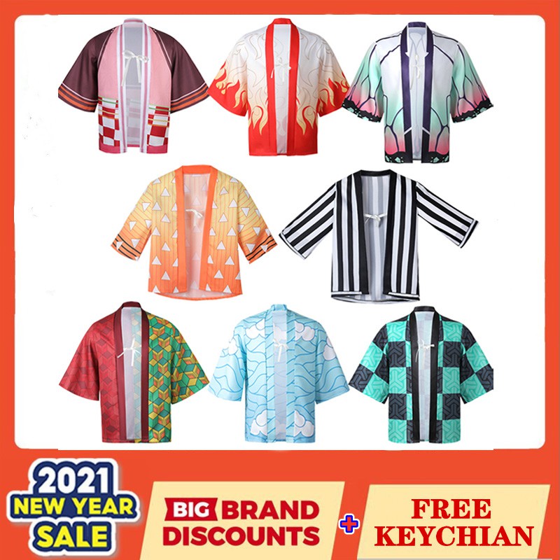 Anime Demon Slayer: Kimetsu no Yaiba Tanjiro, Nezuko, Zenitsu, Cosplay Unisex Cardigan Kimono Haori 