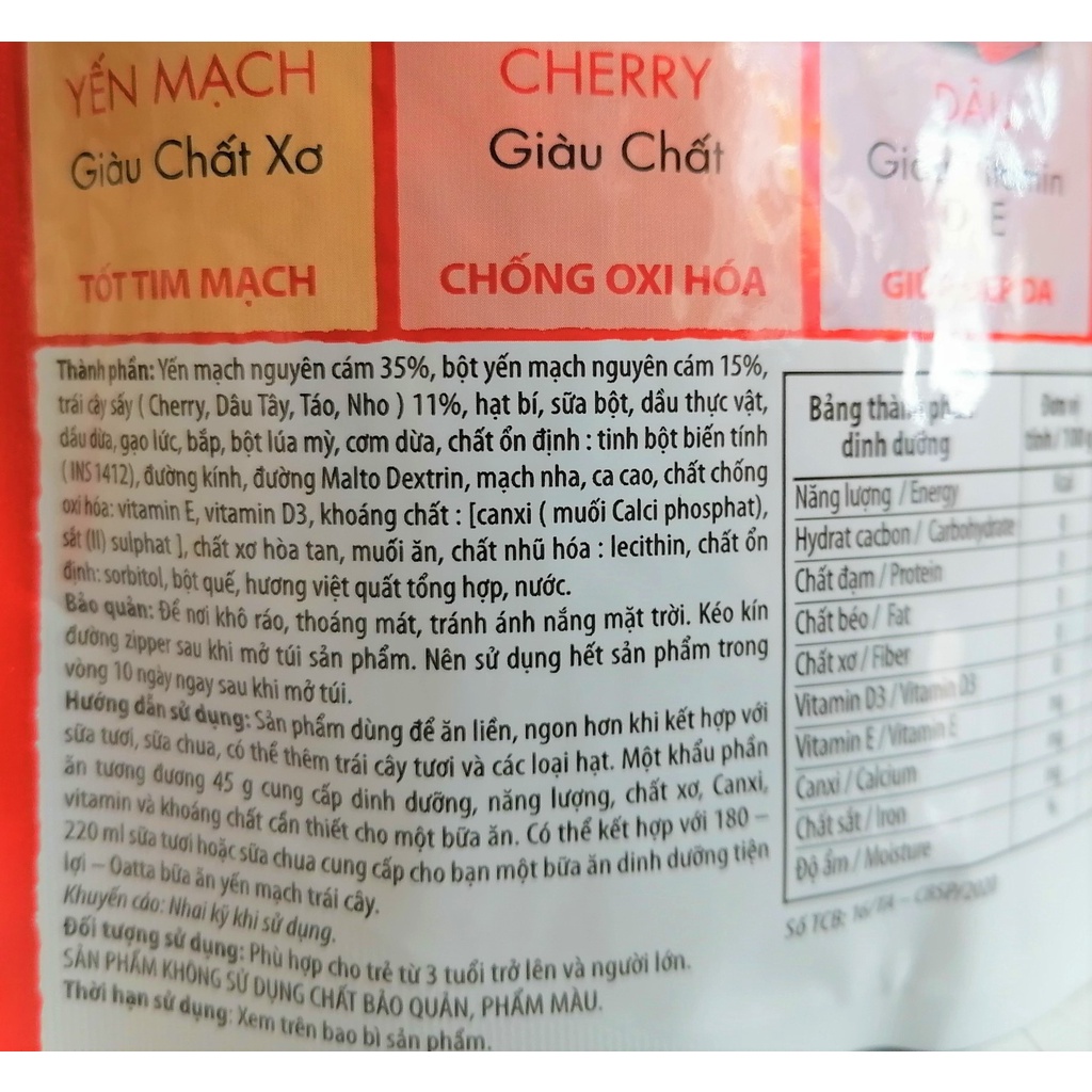 [Túi 300g – ĐỎ] NGŨ CỐC YẾN MẠCH TRÁI CÂY [VN] OATTA Oats &amp; Fruits Cereals