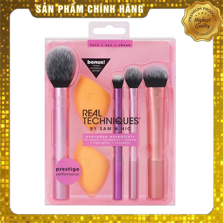 Bộ Cọ Real Techniques Everyday Essentials Plus With Bonus Miracle Complexion Sponge