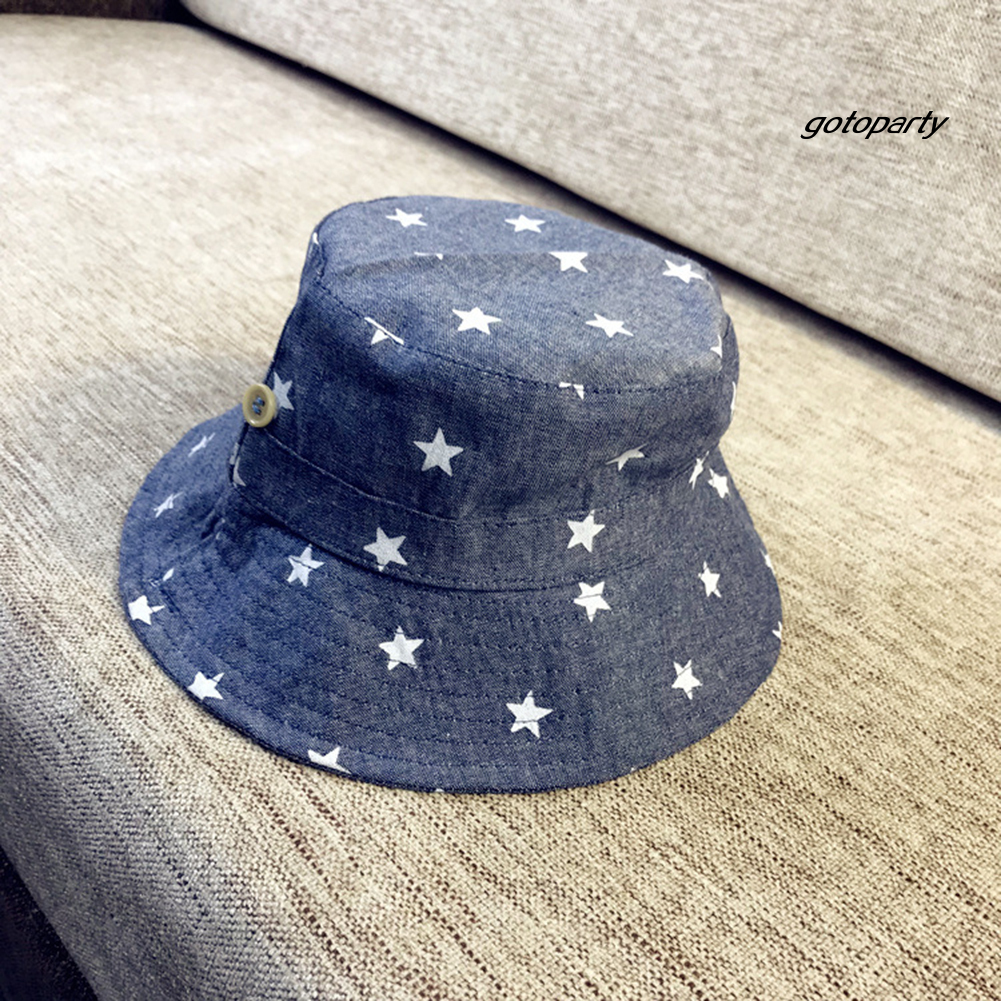 GOTO-H  Star Print Soft Cotton Summer Baby Sun Cap Infant Boys Girls Denim Bucket Hat