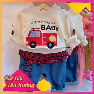 Set đồ siêu xinh cho bé 🌟 Freeship 🌟 Áo da cá phối vạt sơ mi + quần bò mềm cho bé (KBS)