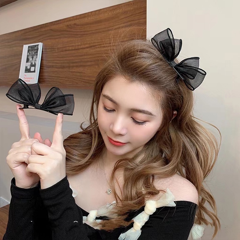 ✨✨Kẹp Tóc Nơ Lưới Ba Chiều Màu Đen Phong Cách Lolita Dành Cho Bạn Nữ