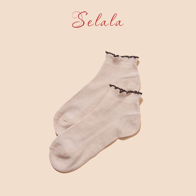 Tất Nữ Selala Cổ Vừa Bèo Nhún Cotton Co Giãn Màu Siêu Xinh TC15