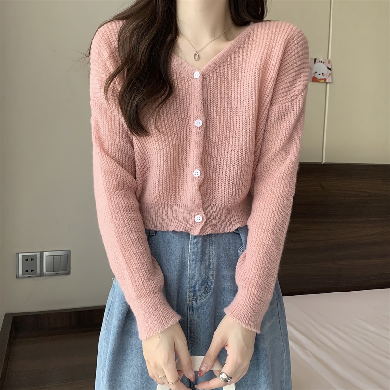 SUXI Áo Khoác Cardigan Dài Tay Cổ Chữ V Màu Sắc Đơn Giản Phong Cách Hàn Quốc