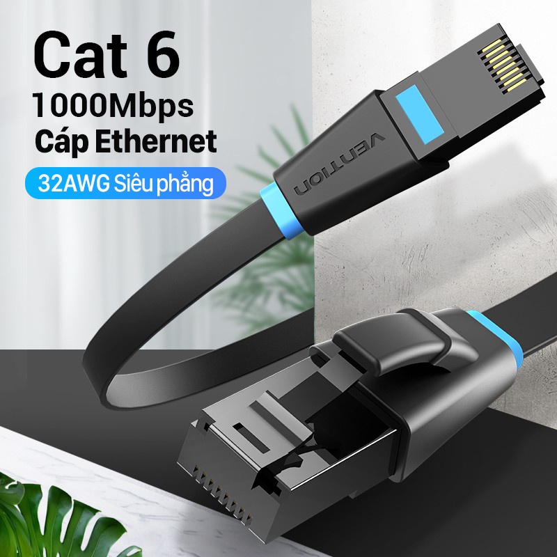 Dây cáp mạng Lan Cat6 Dẹt Vention 0.5m/1m/2m/ 5m tốc độ cao máy tính Bảo hành 12T