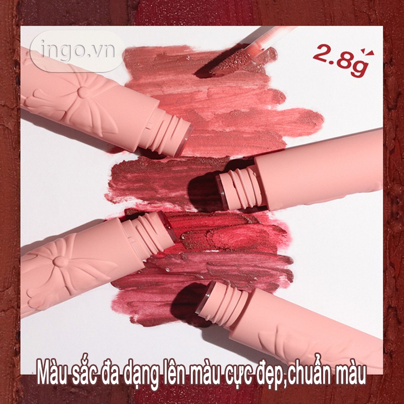 Son Kem Lì MAXFINE， Lip Gloss Lâu Trôi ,Mềm Mại Như Nhung , Vỏ Nơ hồng Mềm Mướt Mịn Lì