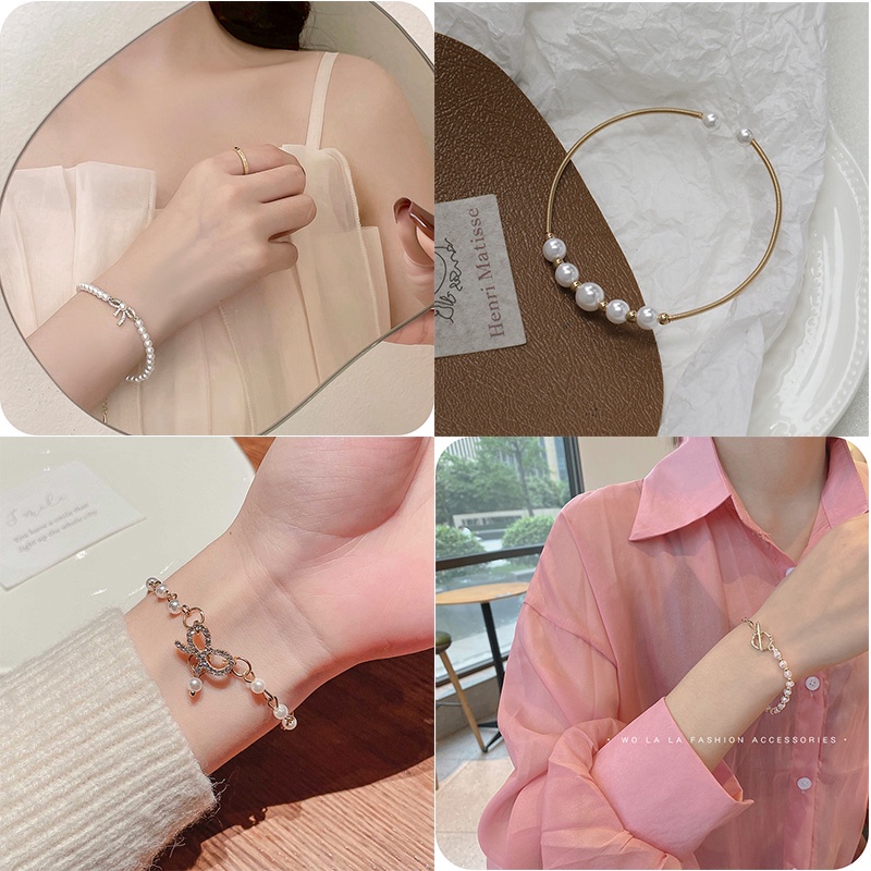 Vòng Tay Đính Ngọc Trai Cao Cấp Thời Trang Phong Cách Hàn Quốc Cho Nữ