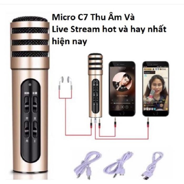 Mua ngay Micro Karaoke Livestream Thu Âm C7 Âm Thanh Chuyên Nghiệp + Tặng Tai Nghe [Freeship 10k]