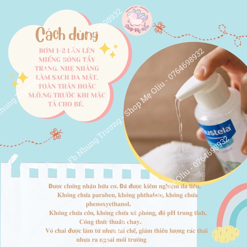 Dung dịch vệ sinh, tắm khô Mustela 500ml date 2025