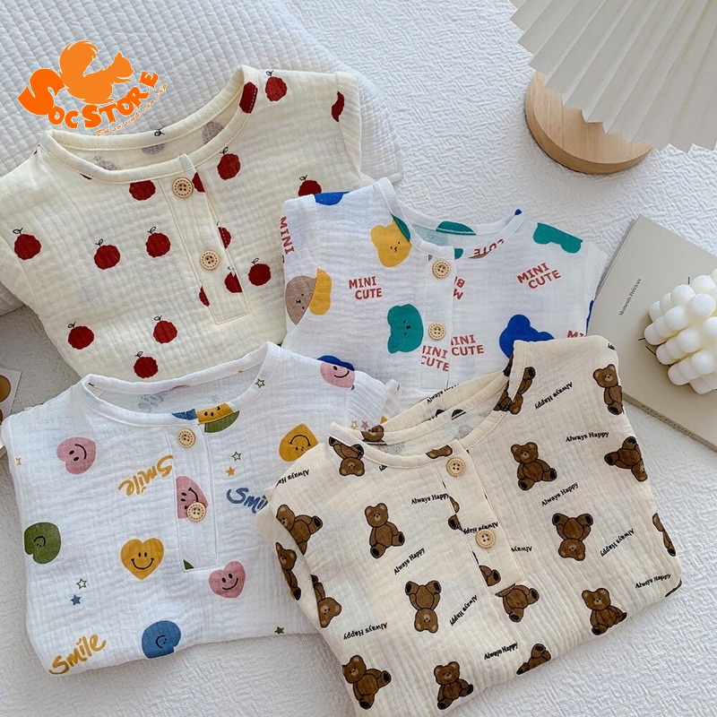 Bộ thu đông bé gái, bộ dài tay cho bé vải xô muslin từ 5-18kg