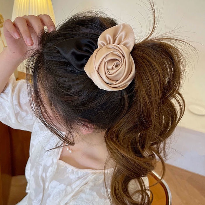 Kẹp Tóc Cao Cấp Bằng Satin Hình Hoa Hồng Đơn Giản Thanh Lịch Phong Cách Hàn Quốc Cho Nữ