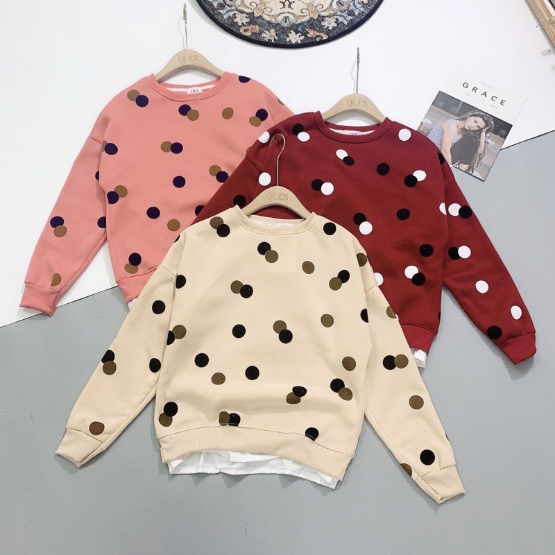 BÁN SỈ ÁO NỈ BÔNG CHẤM BI 3 MÀU PHỐI GẤU TRẮNG CHO NỮ | BigBuy360 - bigbuy360.vn