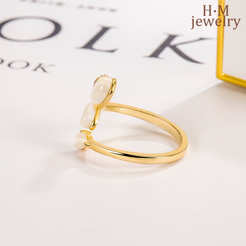 Nhẫn Dạng Hở Đính Đá Opal Hình Hoa Bướm Đơn Giản Thời Trang