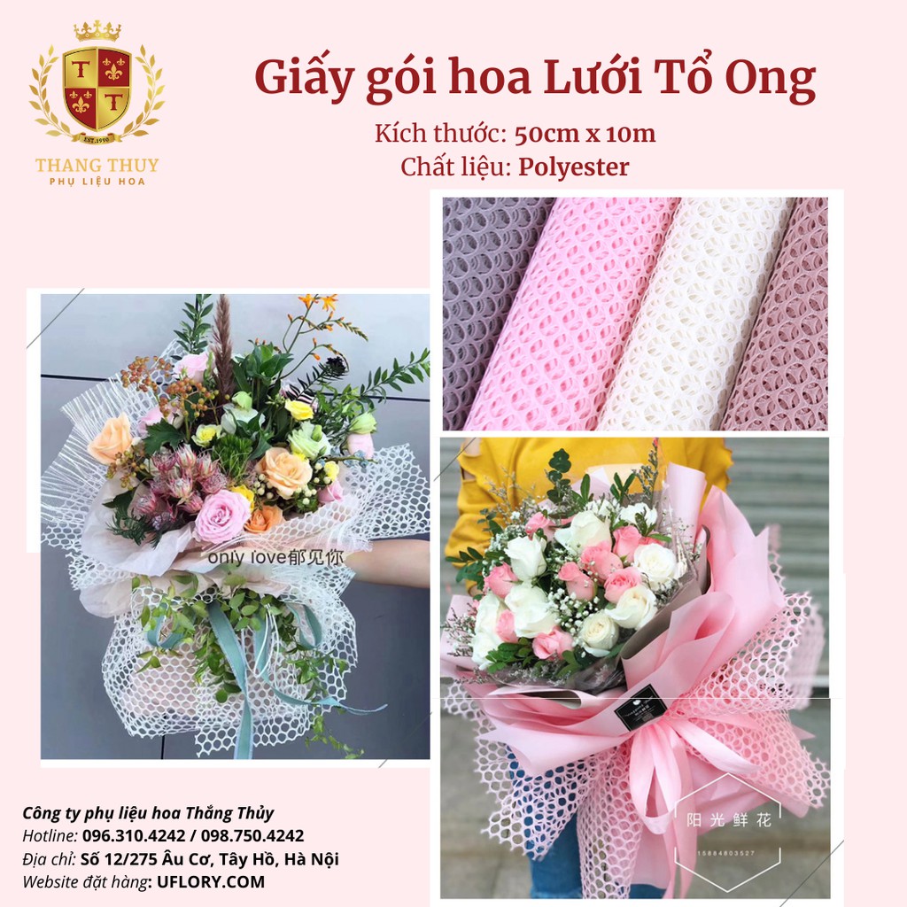 Giấy Gói Hoa Lưới Tổ Ong Phong Cách Hàn Quốc 65cm x 10m