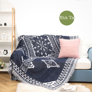 Thảm sofa, thảm trải sàn hoạ tiết trắng xanh phong cách bắc âu