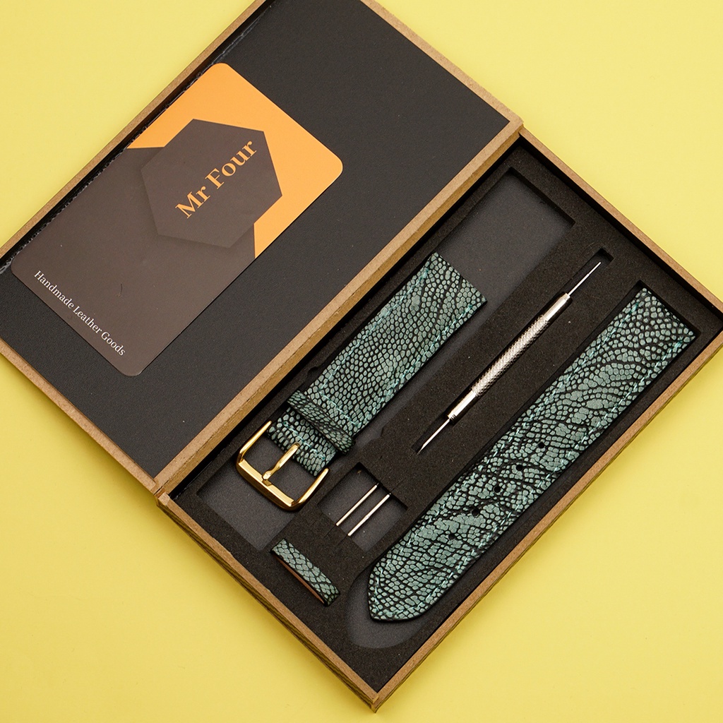 Dây Đồng Hồ Đà Điểu Wash Màu Xanh Lá MrFour | Watch Band - Watch Strap - Leather Watch