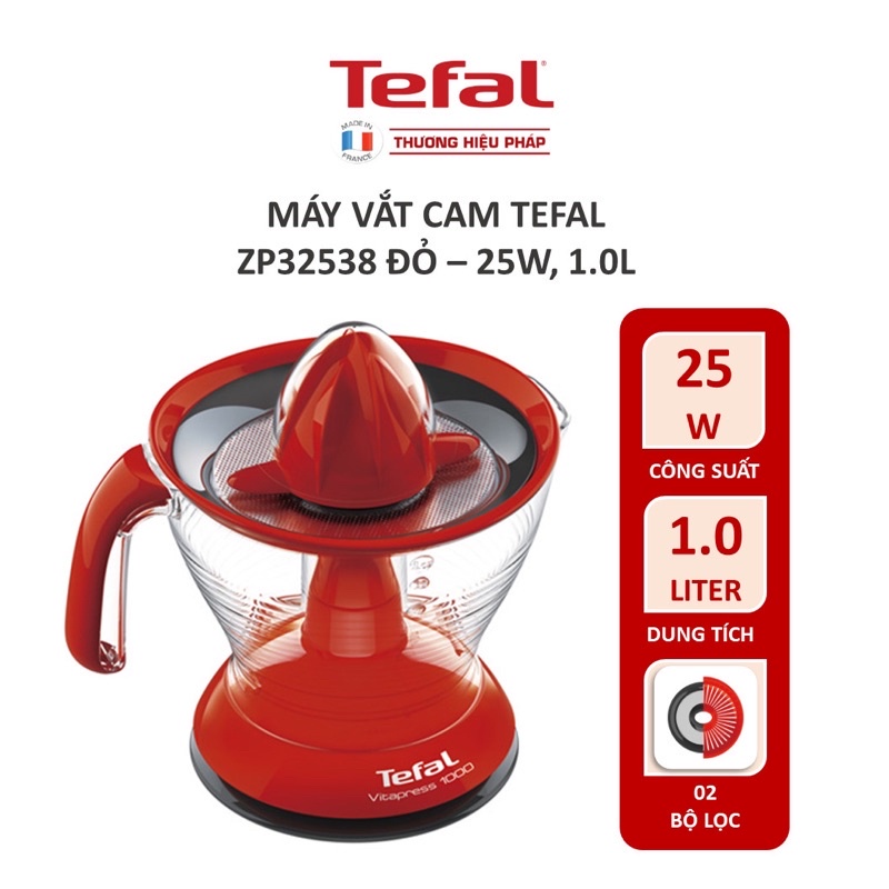 [Chính Hãng] Máy vắt cam Tefal Vitapress ZP302538 - 25W - 1L màu đỏ