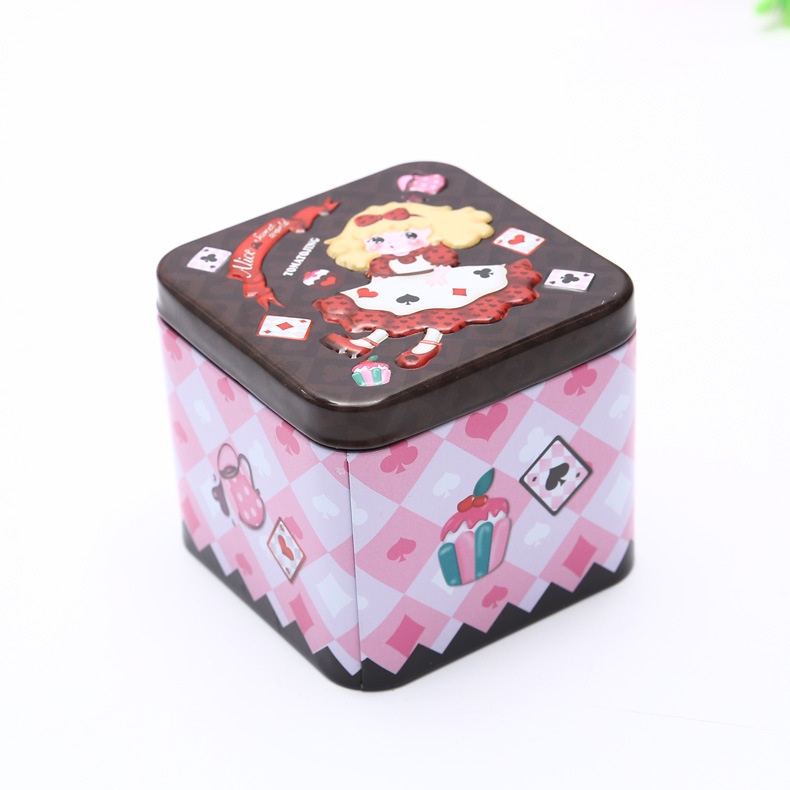 Hộp Thiếc Vuông Dập Nổi Họa Tiết Hoạt Hình Đựng Trang Sức Tiện Dụng