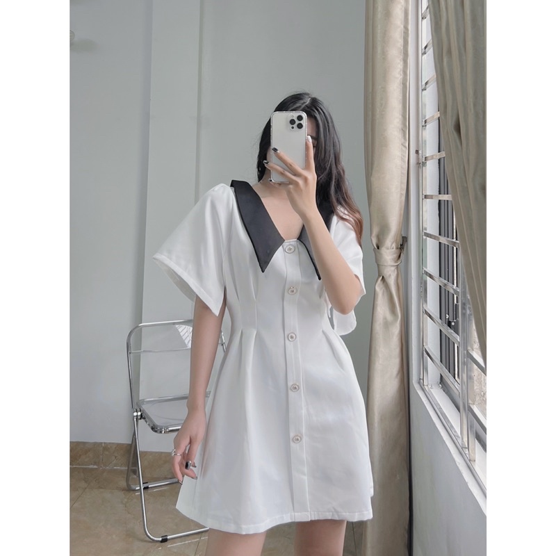 Váy tiểu thư cổ chéo chiết eo