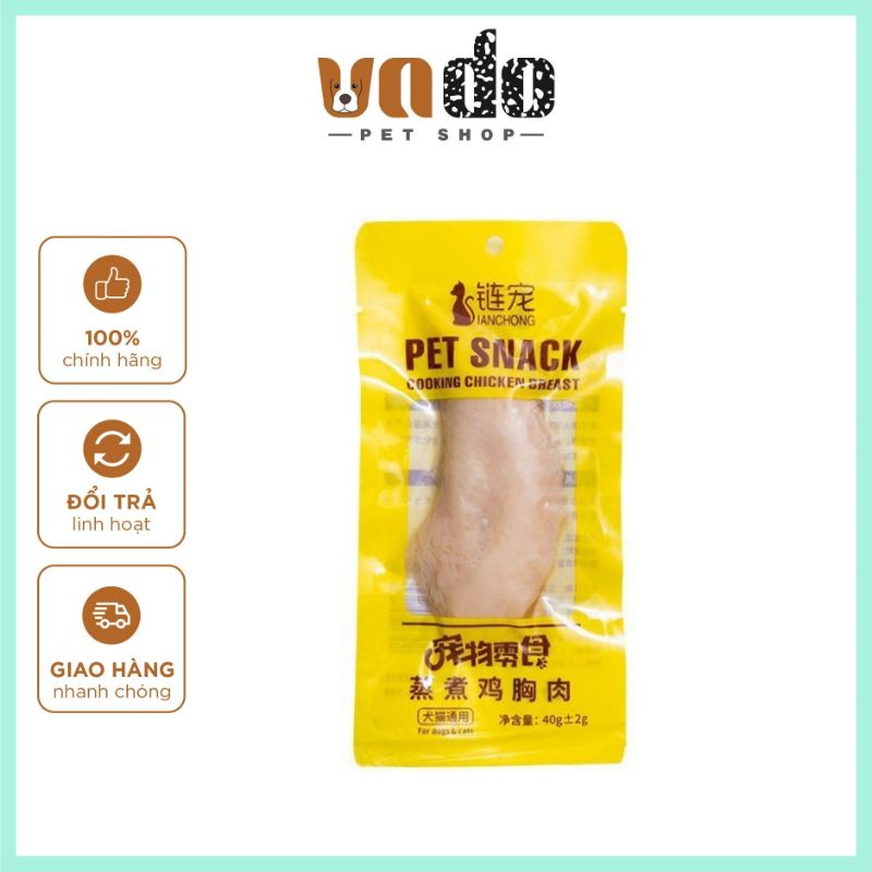 Ức gà tươi dinh dưỡng Pet Snack cho chó mèo- ức gà hấp ăn liền cho chó mèo thơm ngon 40gr