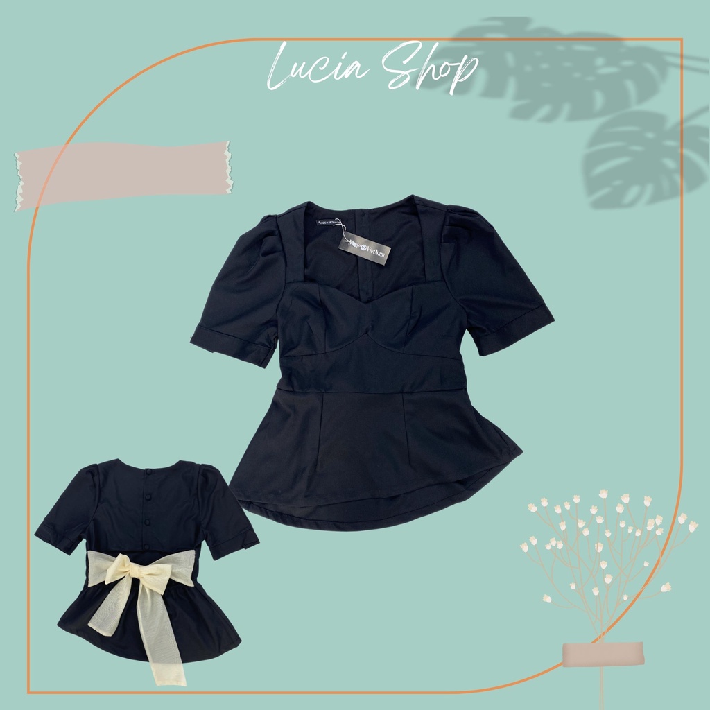 Áo kiểu Hh. Bigsize khoét lưng phối nơ chất cotton lụa