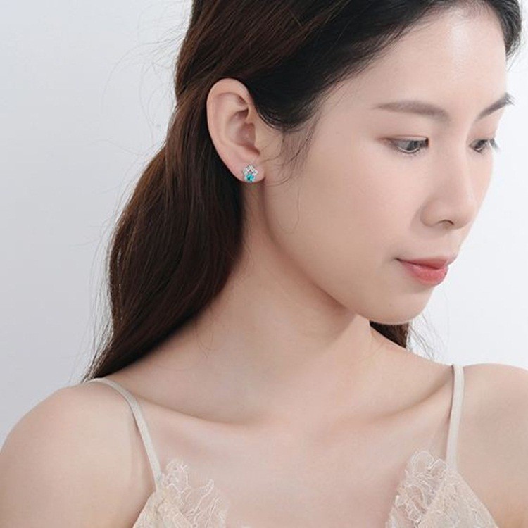 Bông tai sao kép nhỏ xinh, bạc Ý S925 - HT267