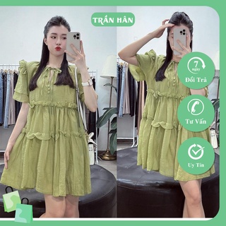 Váy nữ nút bọc 2 lớp chất tơ tiểu thư cực kì sang chảnhI Trần Hân Shop 3007300