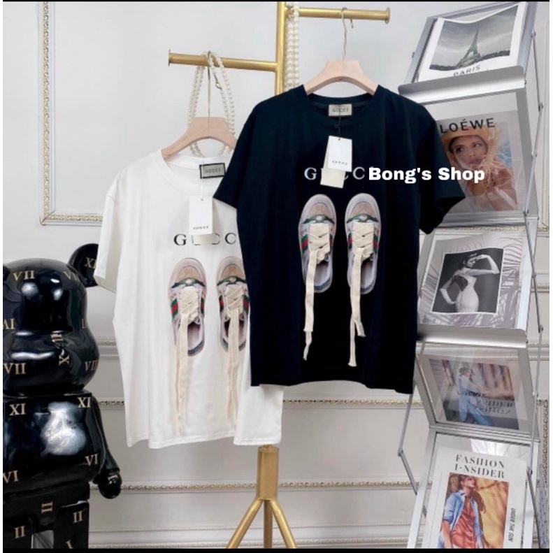Áo thun tay lỡ nữ dây giày Chất Cotton, Áo phông nữ from rộng in hình đôi giày GC cực hot