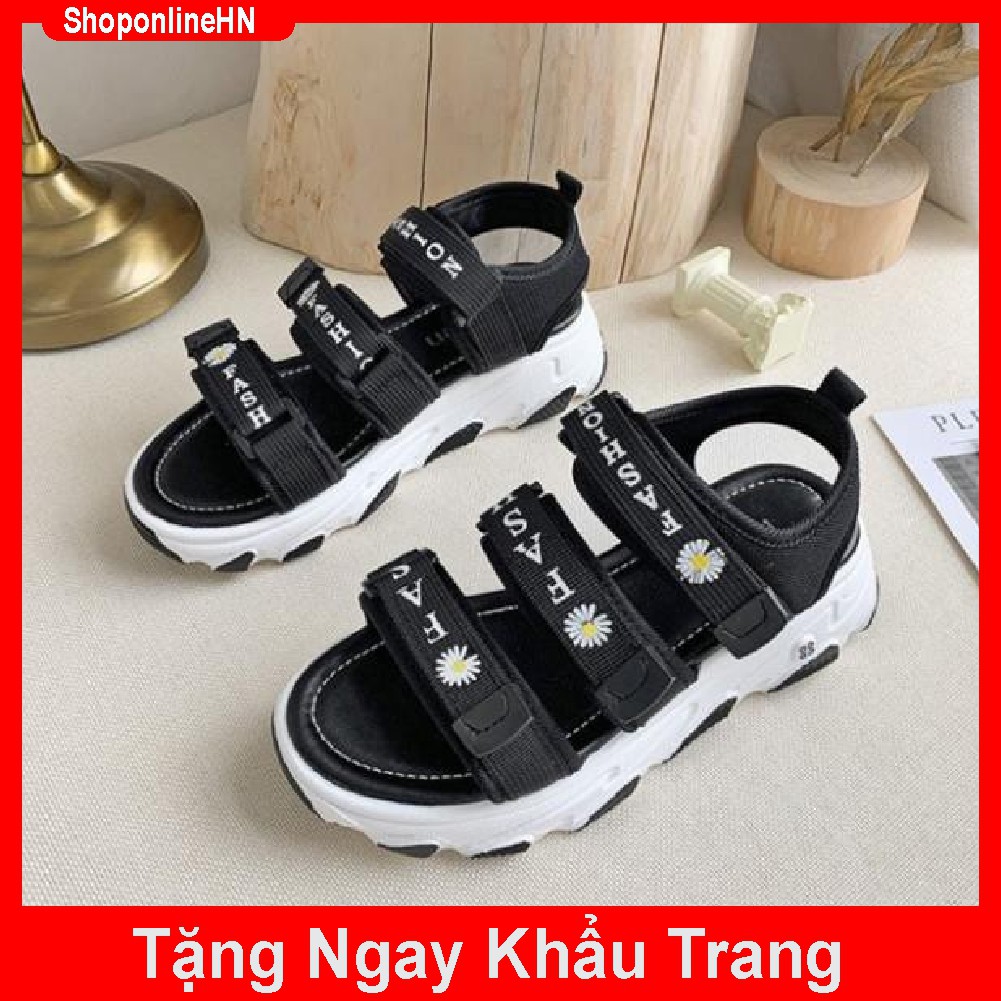 (3 MÀU) Sandal nữ Ulzang thời trang 3 quai ngang hoa cúc gắn mác siêu đẹp nữ tính ( tặng khẩu trang)