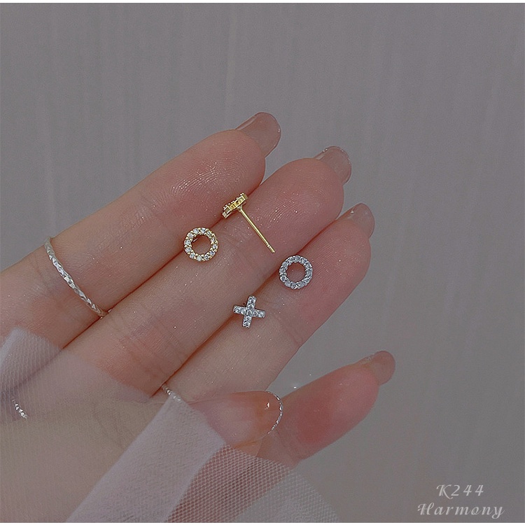 Khuyên tai nữ hình XO, bông tai bạc s925 cao cấp K244 trang sức bạc Harmony