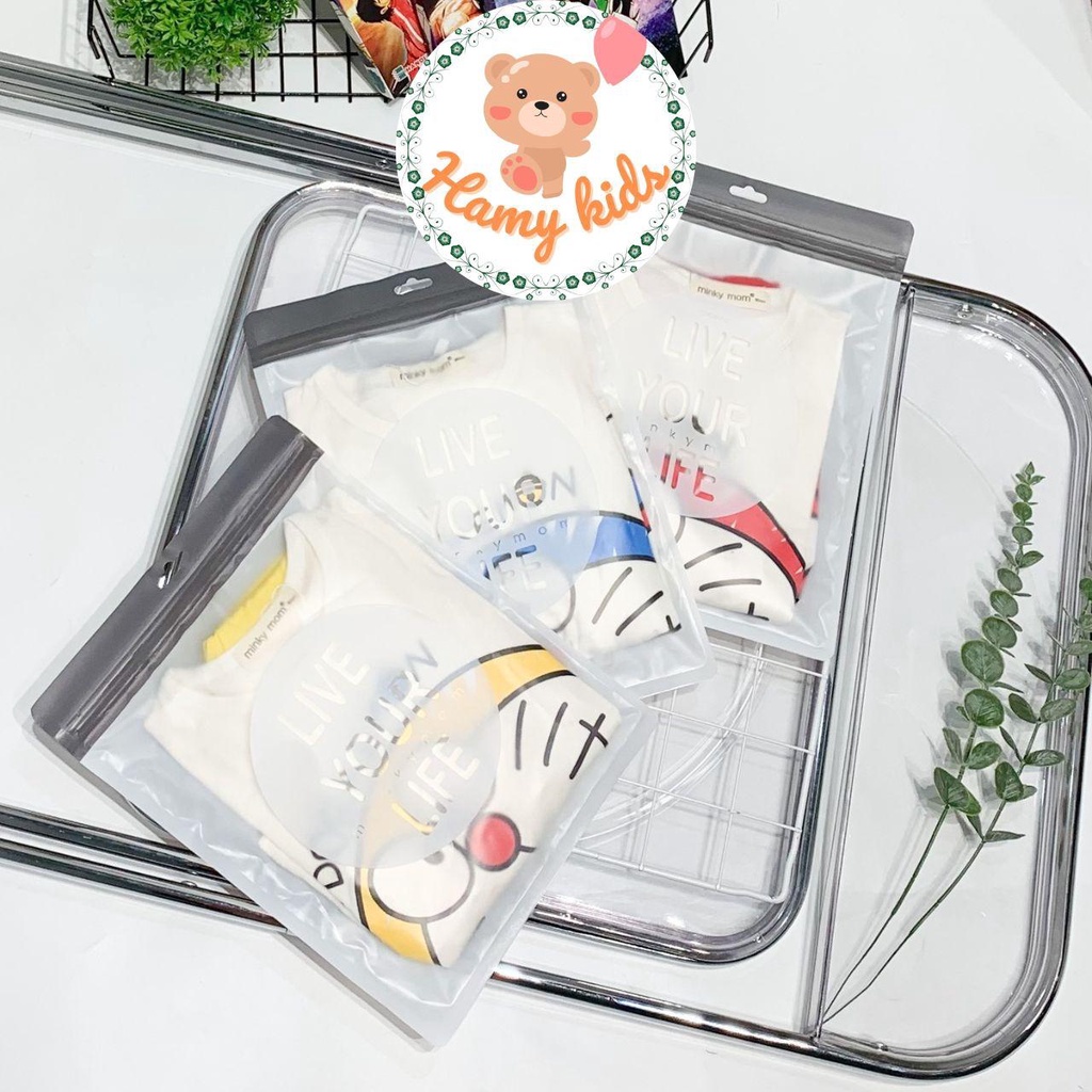 Bộ Minky Mom Chính Hãng Bé Trai Bé Gái Vải Thun Lạnh Tay Ngắn Hình Đô Rê Mon Cho Bé Từ 0-5 Tuổi Dưới 20kg-Hamykids