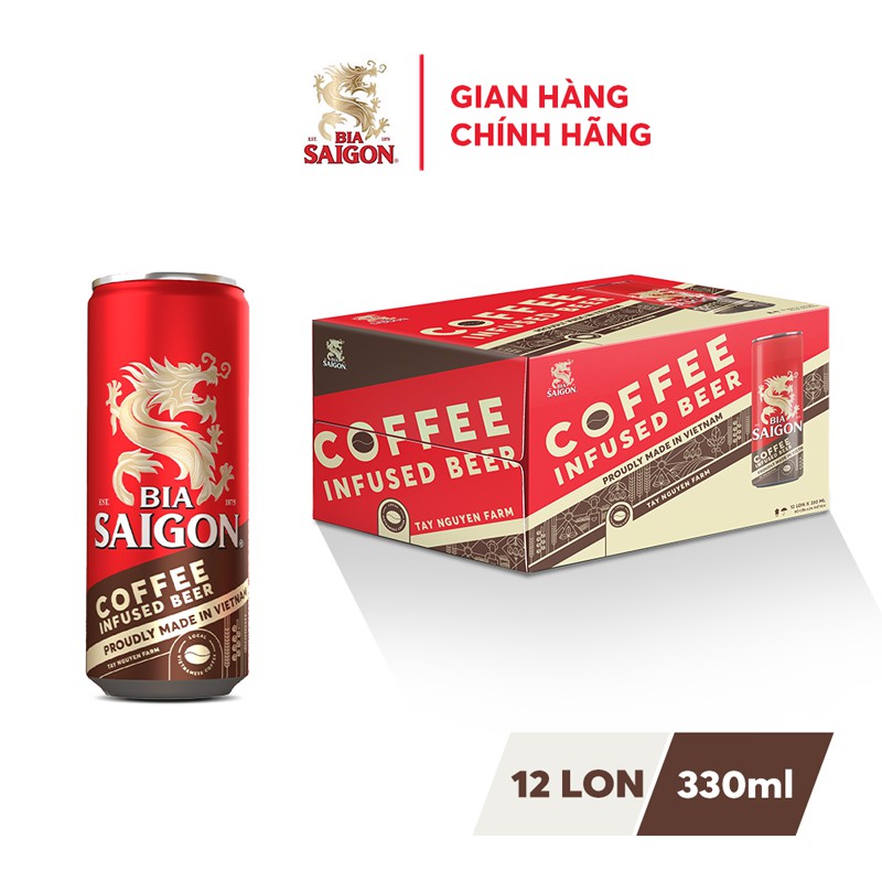 Thùng 12 Lon Bia Saigon Coffee Infused, lon 330ml